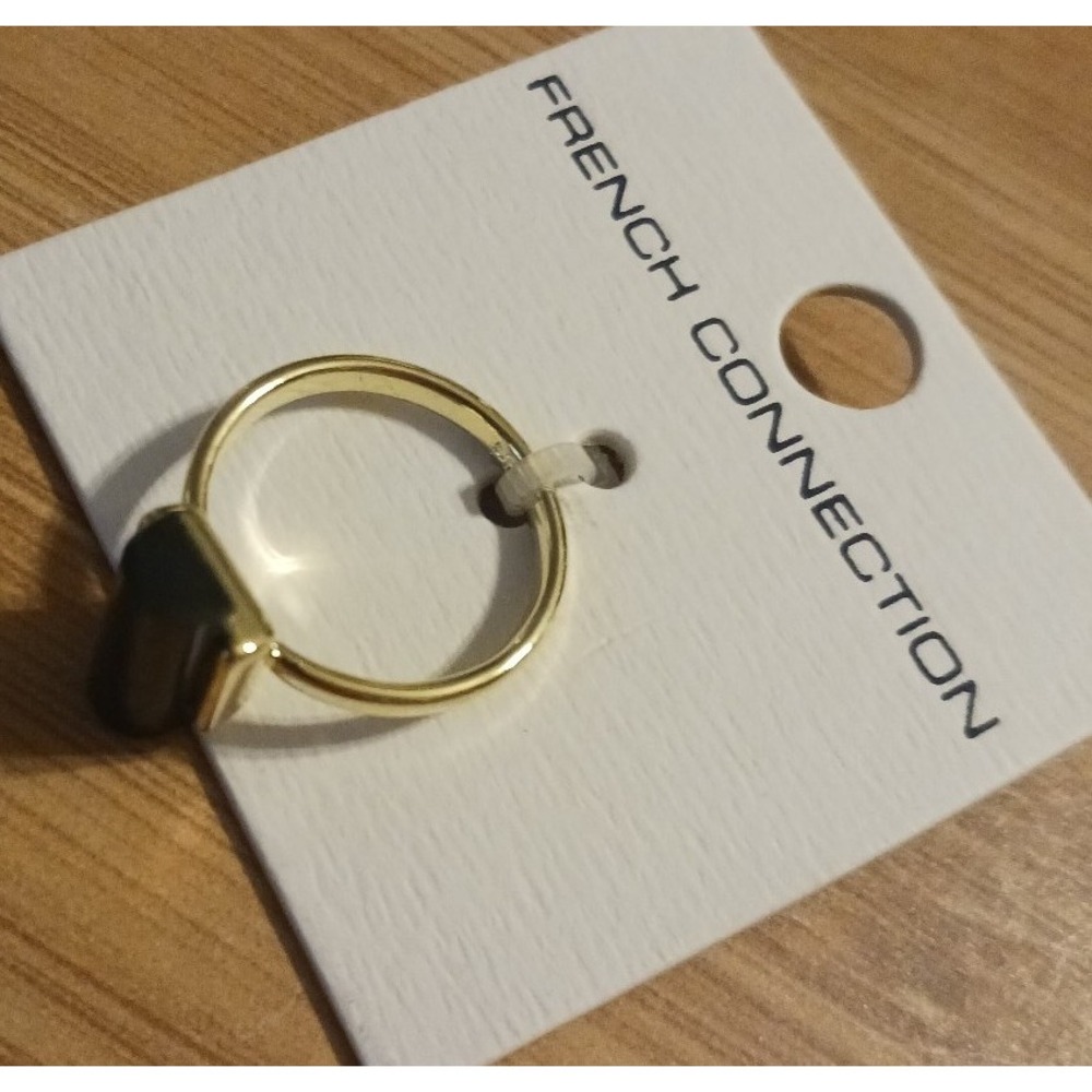 NEW French Connection Simple Gold Black Bar Minimalist Ring, Adjustable - Picture 4 of 5